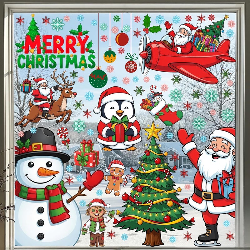 Backtopeia Christmas Window Clings Stickers | 350Pcs Christmas Clings Xmas Window Decals Decorations Indoor Outdoor Glass Snowflake Santa Claus Reindeer Penguin Snowman Accessories Decor Supplies - Image 2